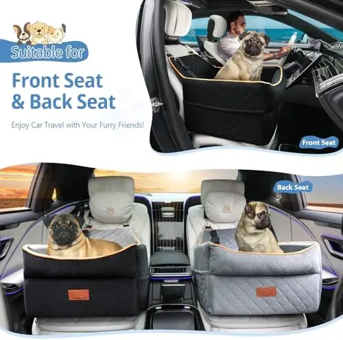 

Small Medium Dog Car Seat Memory Foam Booster Seat For 0-35 Lbs Pets Anti-Slip Design 2 Adjustable Leashes Elevated Travel Bed
