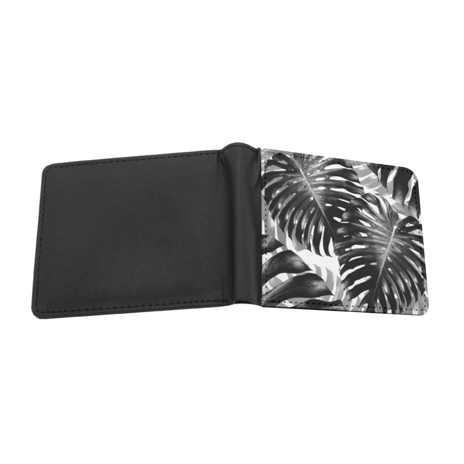 Tropical Monstera Jungle Leaves Pattern 3 Tropical Decor Art Personalized Men's Leather Wallet Credit Card Pouch Purse Black