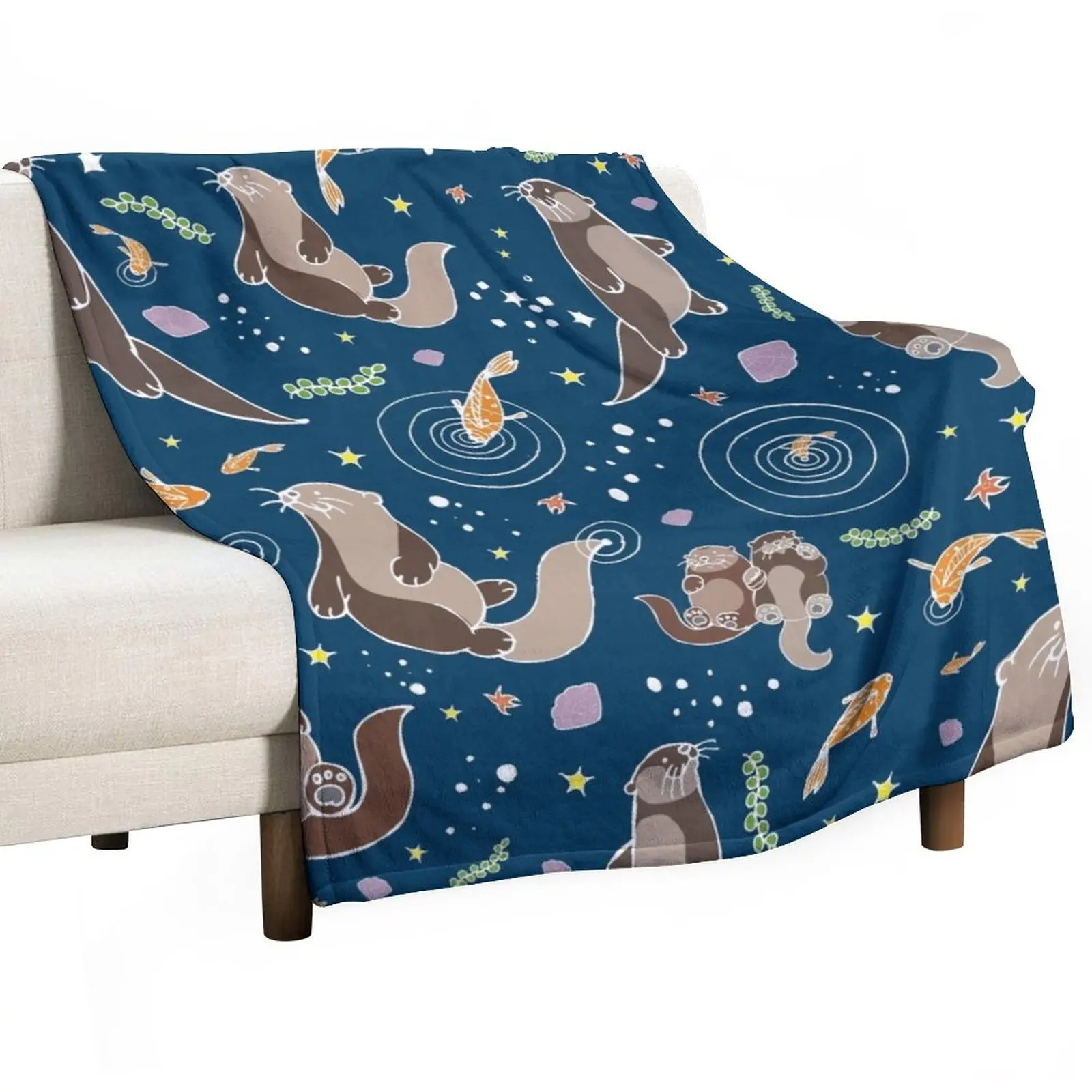 Sea Otters at Night Throw Blanket manga Hairy Blankets