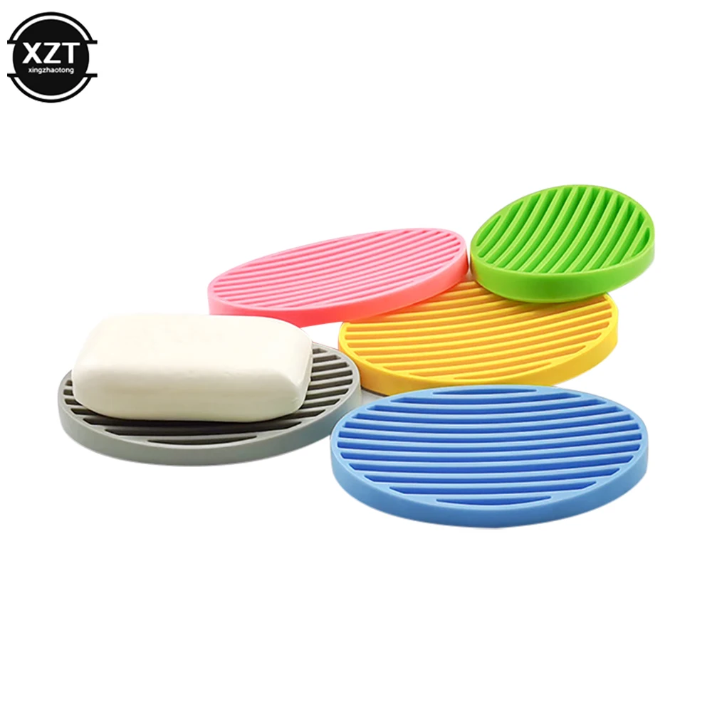 Soap Dishes Silicone Flexible Soap Dishes Holder Bathroom Soap Box Plate Tray Shower Sponge Shelf Drain Non-slip Bath Storage