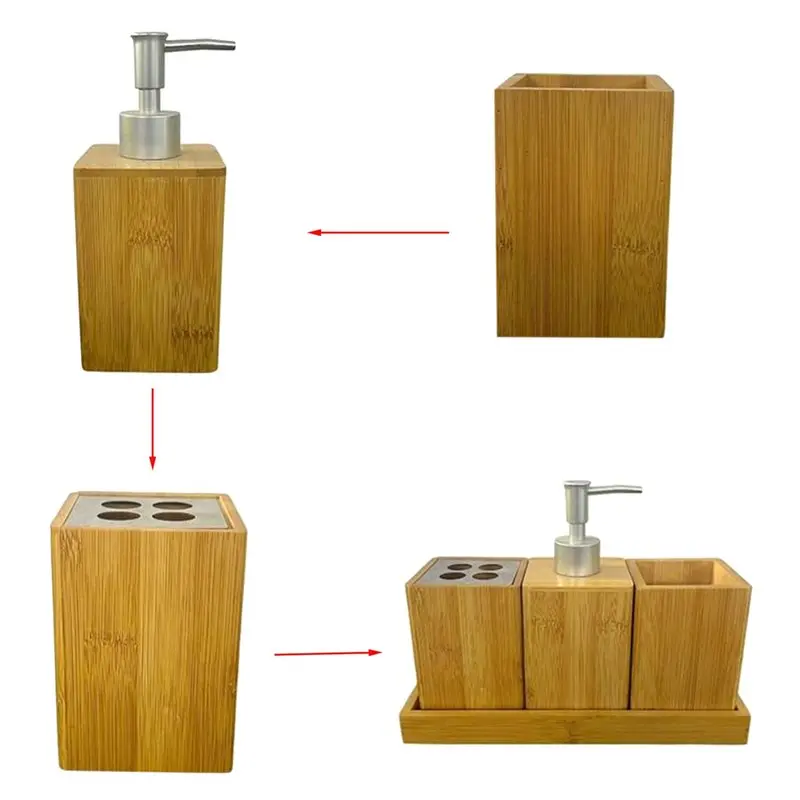 【صفقة فلاش】مجموعة صناديق تخزين حمام الخيزران المحمولة زجاجات محلول مضخة بسيطة فارغة سعة كبيرة حامل فرشاة الأسنان متعدد الاستخدام Wom #3