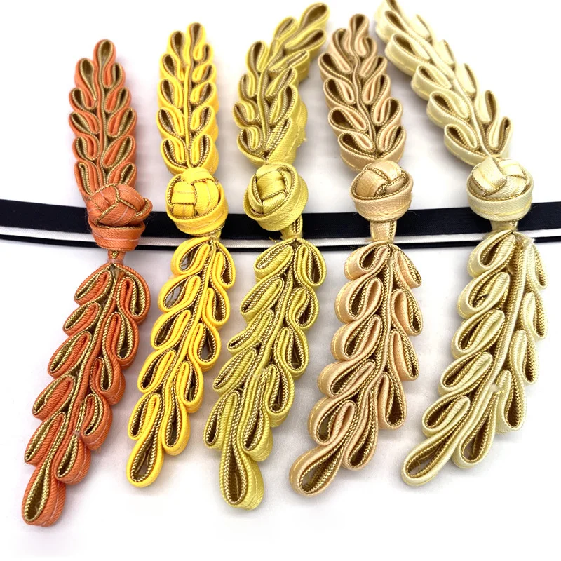 

100pairs Leaf Shape Chinese Frog Closures Button Knot Decorative Ear of Wheat Cheongsam Button DIY Sewing Tool Craft