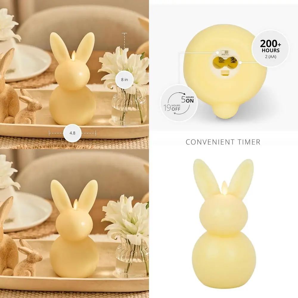 

Glowing Easter Bunny Candle - Lemon Chiffon, 4.5 x 4.5 x 8.5 - Realistic Decor, Battery-Powered LED Flame