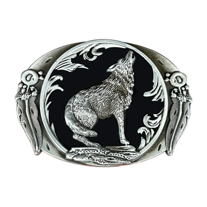 Western Style Wolf Whistle Belt Buckle Silver Tone Metal Clip for Clothing Accessory