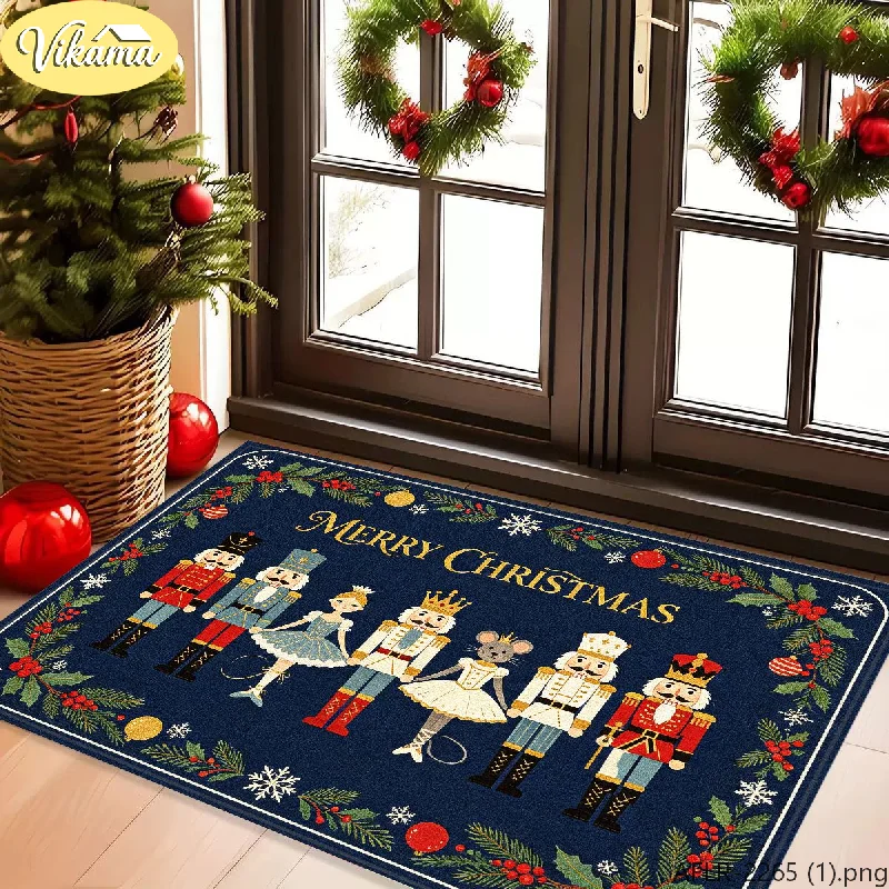VIKAMA Christmas Nutcracker Doormat, Merry Christmas Rug, Non-Slip Soft Entryway Mat, Holiday Welcome Door Mat for Home Decor