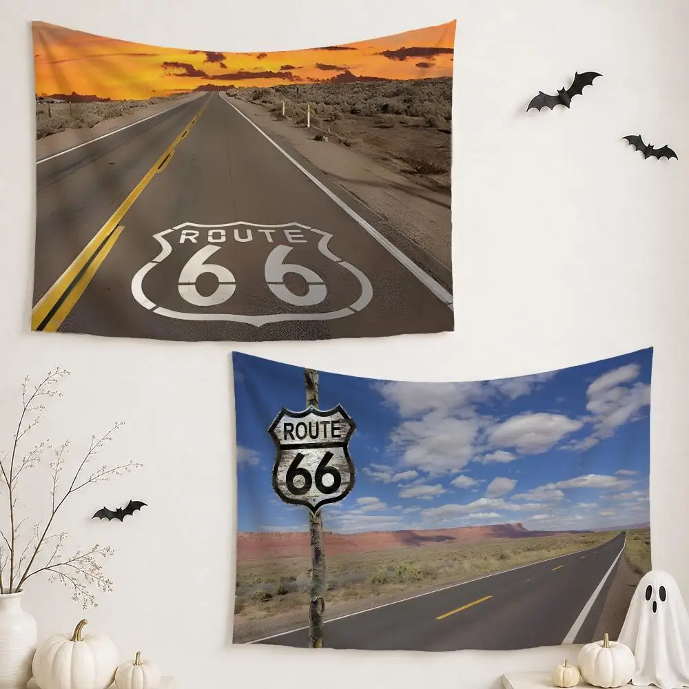Logo R-Route 66 Tapestry Wall Hanging Tapestry Aesthetic Room Decor Banners for Bedroom Living Room Outdoor Party