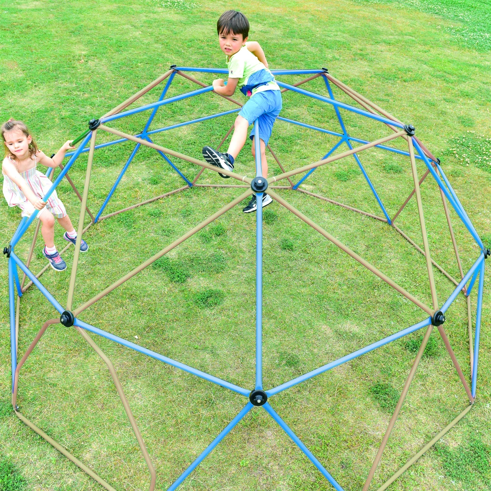 Kids Climbing Dome Tower - 12 ft Jungle Gym Geometric Playground Dome Climber Monkey Bars Play Center, Rust & UV Resistant Steel