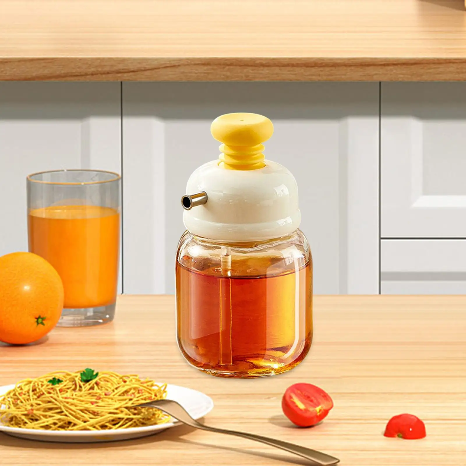 Dispensador de aceite de oliva, tarro de vidrio, fácil de limpiar, prensa reutilizable para medir, botella de tarro de aceite para barbacoa, freír y asar