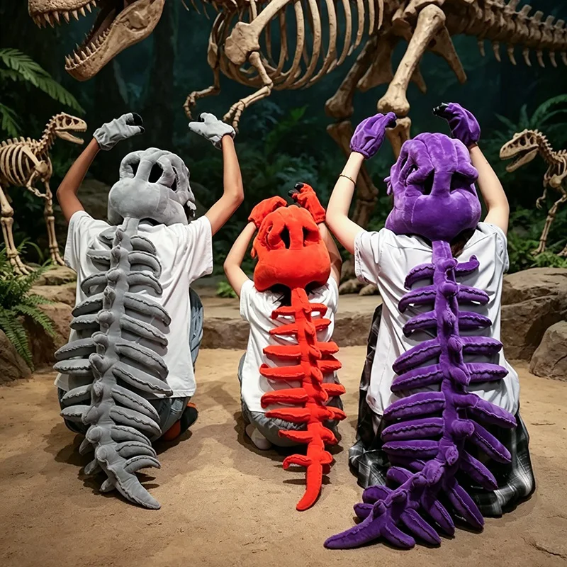 75/115CM Glowing Dinosaur Skeleton Plush Toy Wearable Lifelike Skull for Cosplay Halloween Costume Gifts