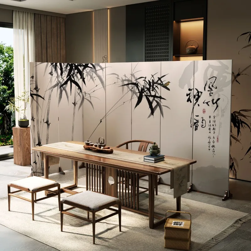 Chinese-style bamboo newspaper safety Zen screen partition living room movable folding simple bedroom cover office folding scree