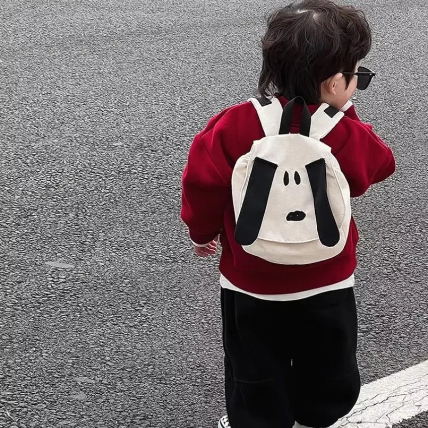 1 pçs mochila dos desenhos animados bonito cão meninos e meninas pequeno saco de livro moda bebê contraste lona saco viagem sacos escolares