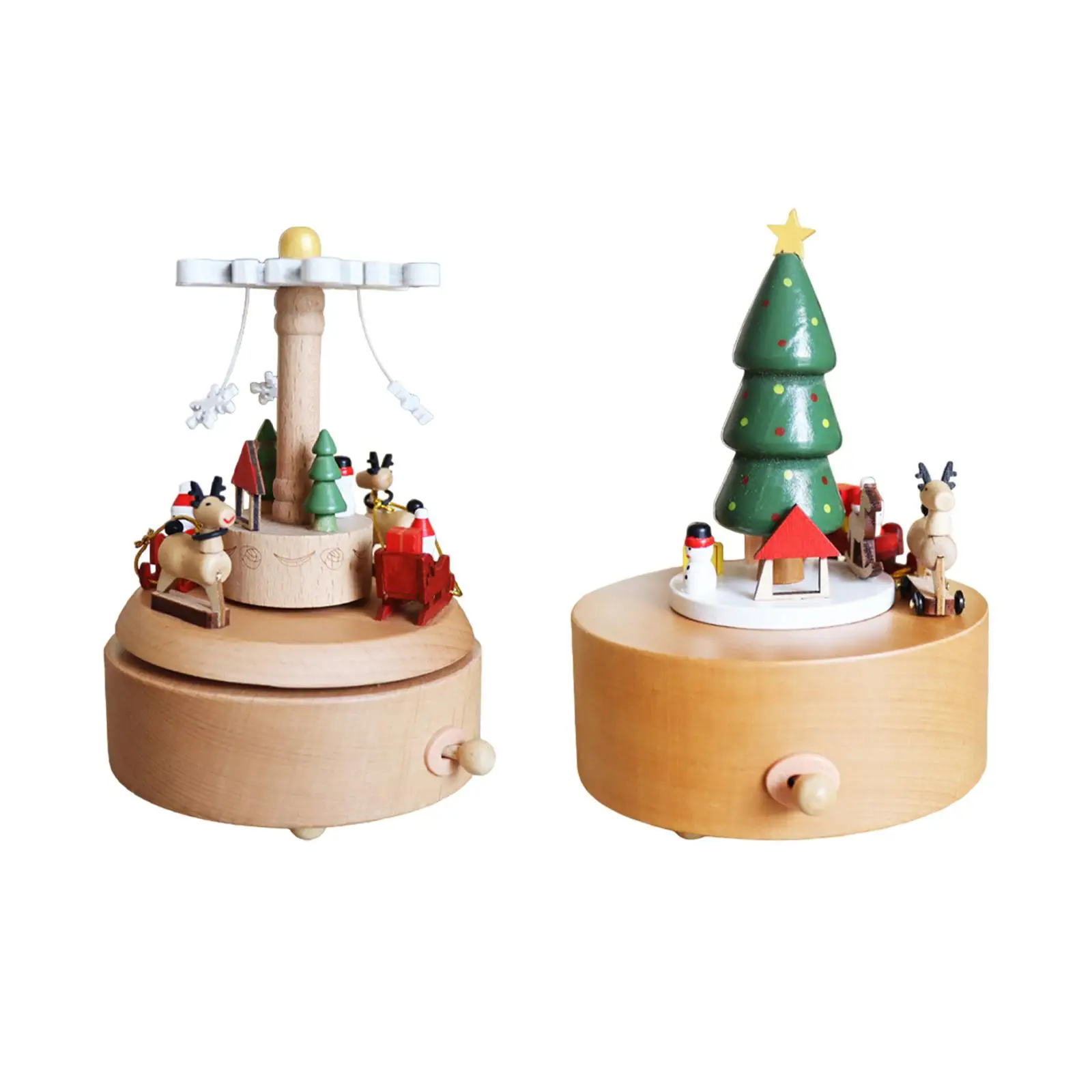 Christmas Wooden Musical Boxes Wind up Musical Box Collectible Crafts with Revolving Dolls Art Rotating Music Box for Family