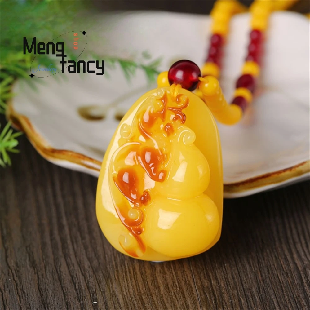 

New Amber And Beeswax Gourd Pendant, Amber And Beeswax Rough Stone Sweater Chain For Men And Women Luxury Necklace Exquisite