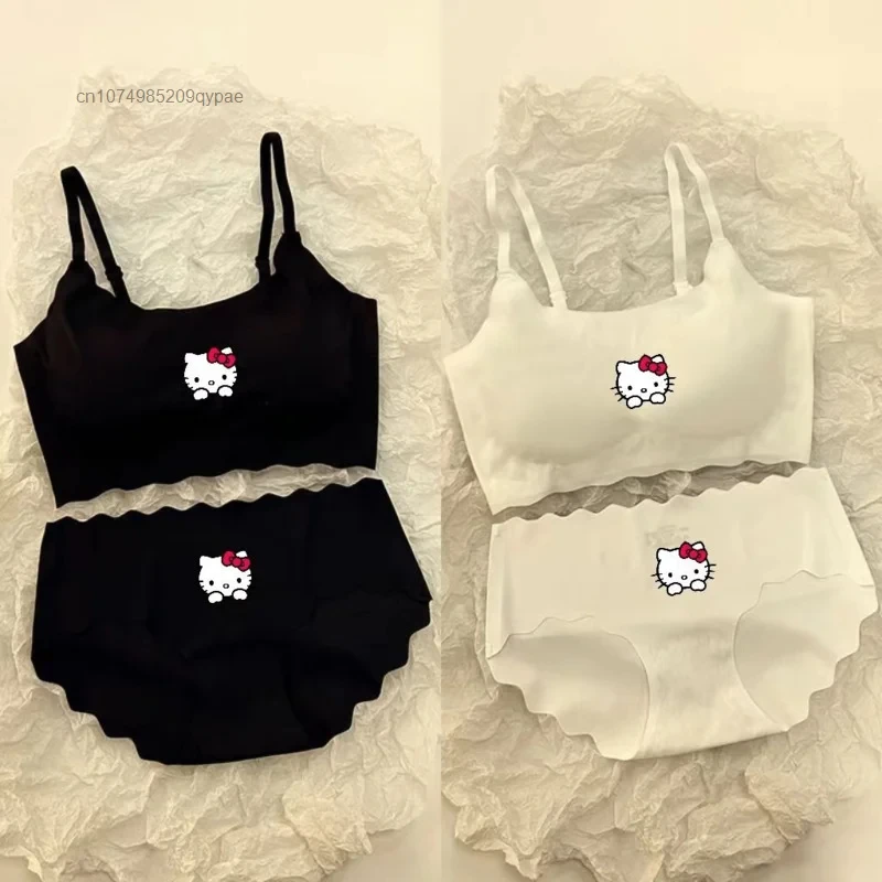 Hello Kitty Roupa Interior Ice Seda para Meninas, Conjunto de Sutiã Kawaii, Tracess Camisoles, Lingerie Esportiva, Original, Sanrio