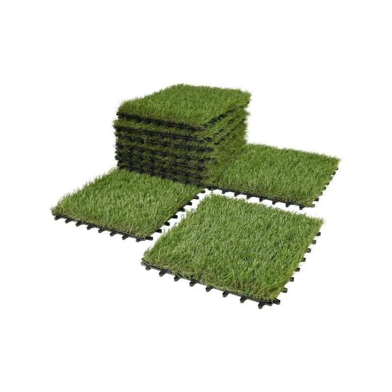 Artificial Grass Turf Tiles Interlocking Set 12 Pieces Indoor/Outdoor Flooring Decor, 12