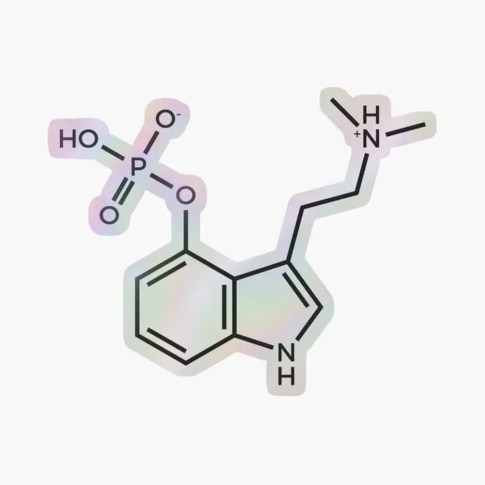 

Psilocybin Molecule Holographic Sticker for Laptop Decor Bedroom Car Cute Cartoon Art Fashionable Public Suitcase