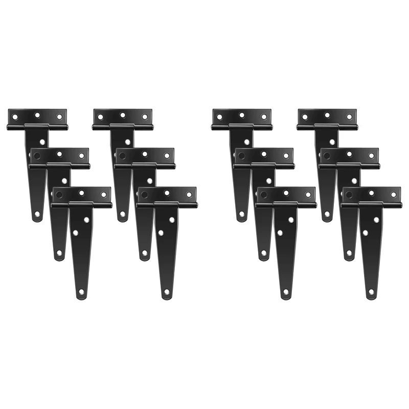 12 PCS 4 Inch T-Strap Hinges Rustic Gate Strap Hinge Rustproof Gate Door Black Hinges For Windows, Fence And Barn Gates