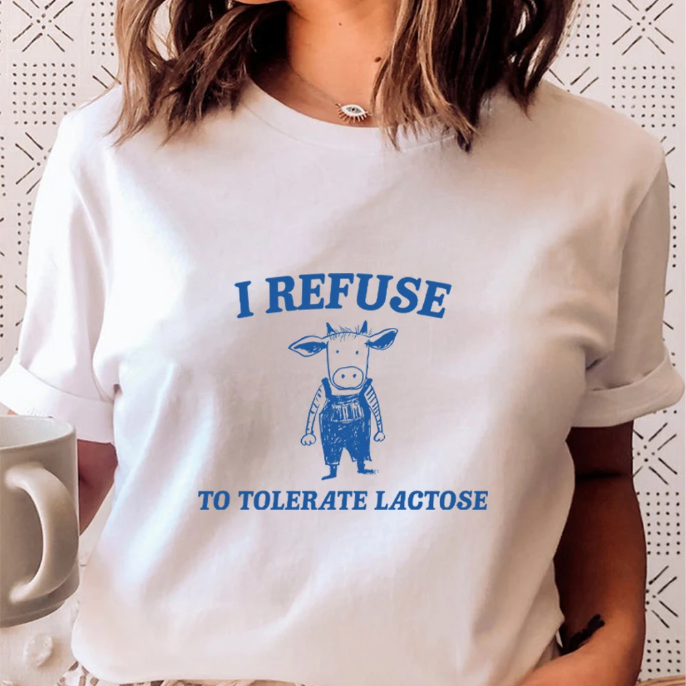 I Refuse To Tolerate Lactose T Shirt Funny Cow Graphic T Shirts Cute Animal Tee Unisex Short Sleeves Tops