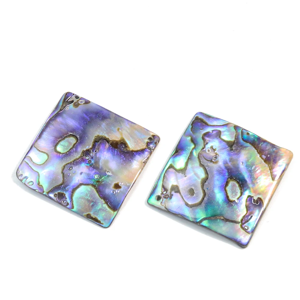 2PC Natural Aurora Polishing Rainbow Abalone Shell Colored Mother of Pearl Square Piece Shell Bead for Pendant Earrings Jewelry