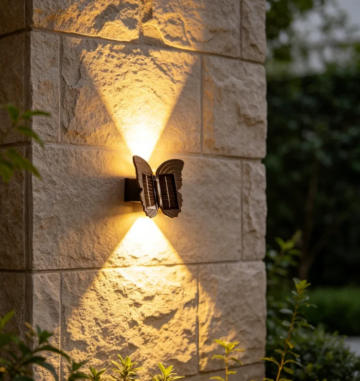 SOLAR Outdoor Solar Wall Lamp Butterfly Wash Wall Lamp Simple Modern Staircase Corridor Courtyard Balcony Exterior Wall Light