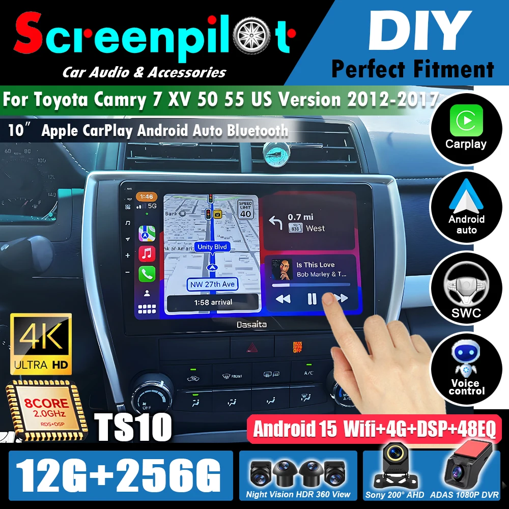Android 16 car radio For Toyota Camry 7 XV 50 55 US Version 2012 2013 2014-2015 2016 2017 Carplay Multimedia Video GPS Player 5G