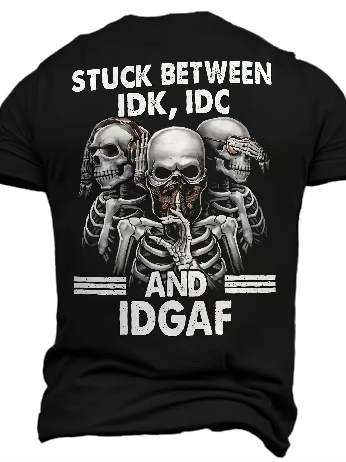 Men's T-Shirt with Skull and Letter Pattern Casual Crew Neck Short Sleeve All-season Fit Loose Fit Stuck Between IDK IDC IDGAF