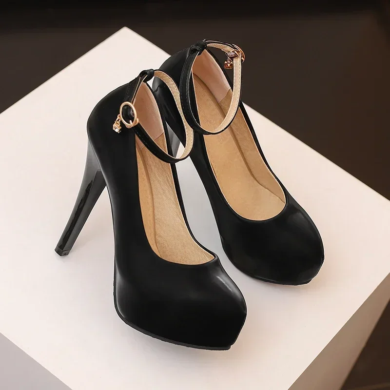 Green Women Platform Pumps Super High Thin Heels Orange Black PU Dress Party Office Ladies Ankle Strap Round Toe Shoes Big Size - view 6