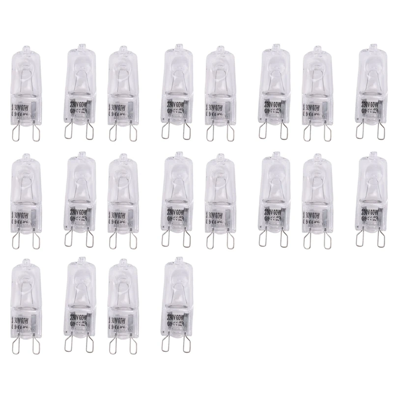 

AT35-20 шт. Галогенные лампочки G9, прозрачные галогенные лампы с регулируемой яркостью, теплый белый цвет 2800 К для люстр, подвесок, ландшафтных светильников