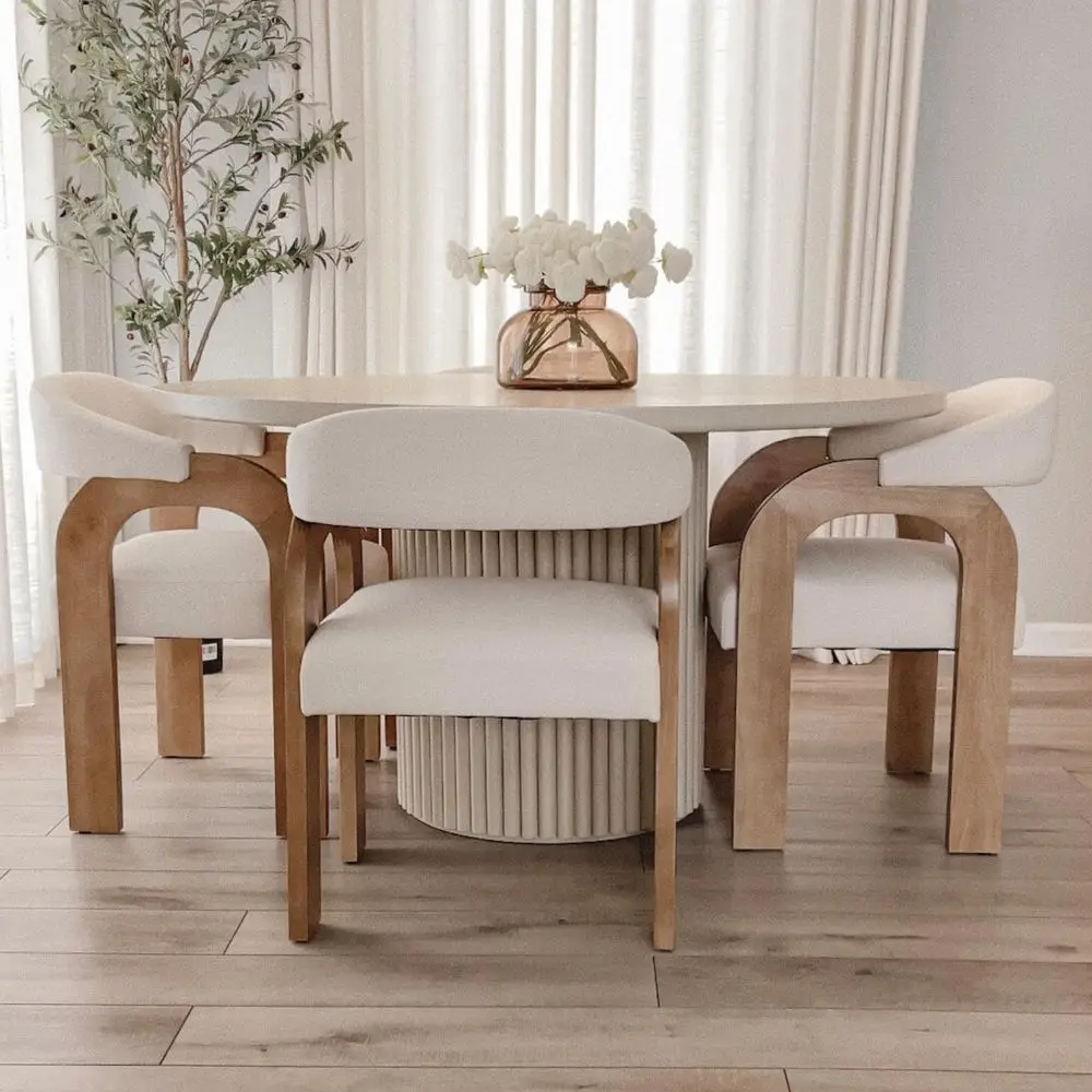 

Dining Chairs Set of 4 holstered Armchairs with Linen Cushions amp Curved Wooden Arms, Barrel Wood Kitchen Chairs for Dining