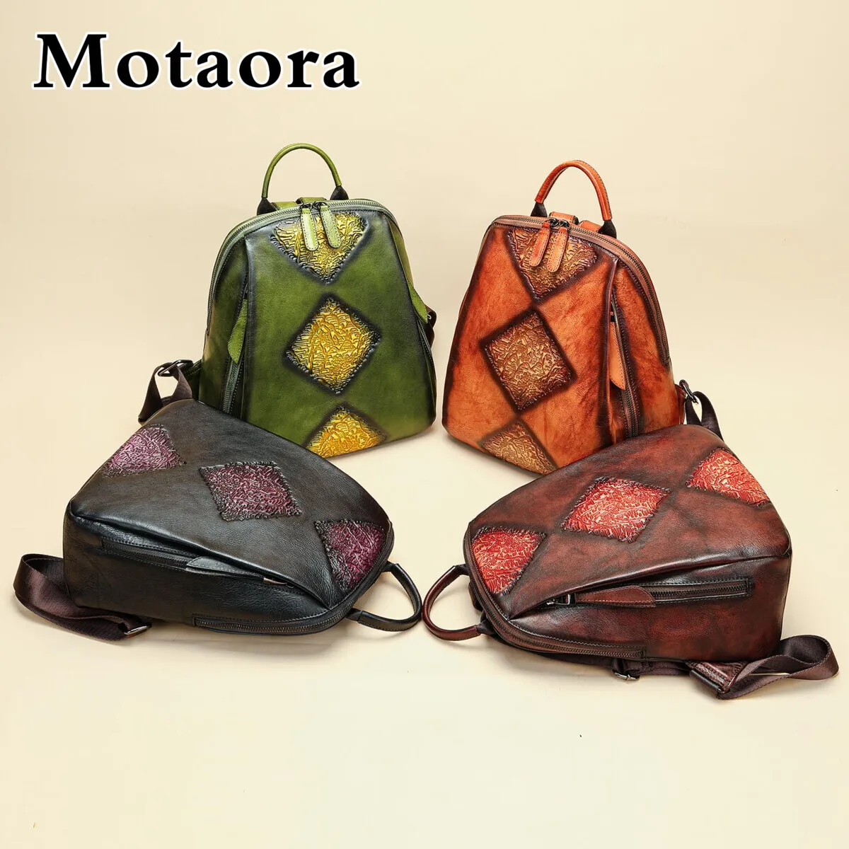 

MOTAORA Retro Women Backpacks Genuine Leather Handmade Embossed Backpack For Ladies Vintage Luxury Designer Bags Casual Daypack
