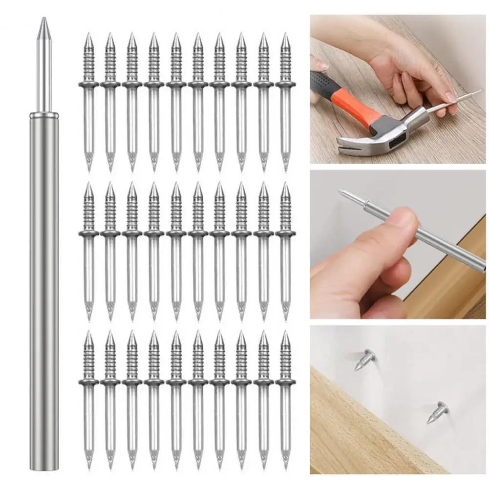 รอบด้ายเล็บคู่ 100pcs Double-HEAD รอบด้ายเล็บแขนเครื่องมือสําหรับไม้ Baseboard สําหรับคู่