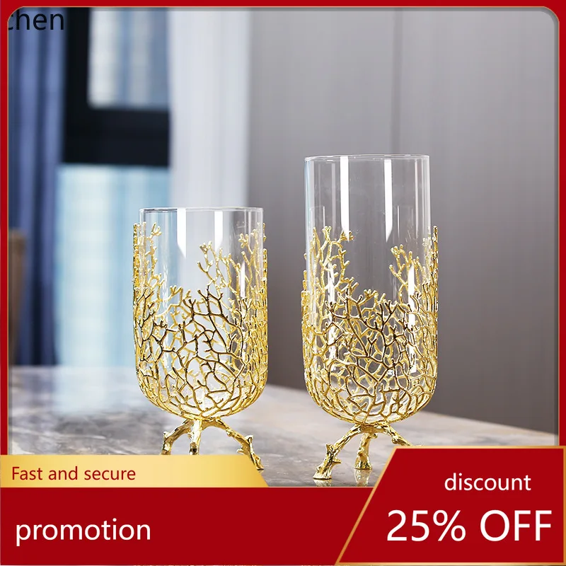 

Zml modern metal glass vase - decorative floral arrangement for living room, dining table, entryway, and behind tv cabinet