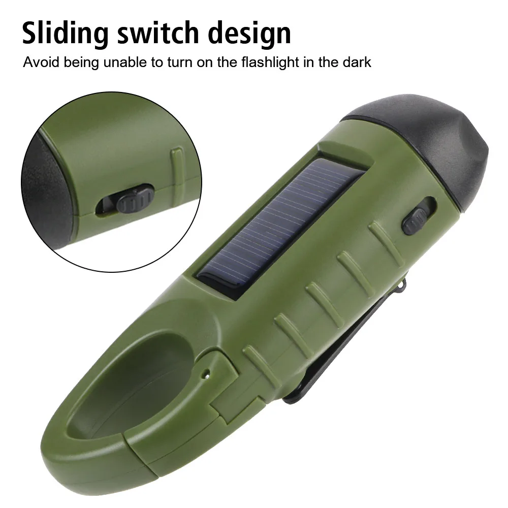 Portable USB Charging for Outdoor Camping Hiking Survival Gear Solar Powered LED Flashlight Hand Crank Dynamo Flashlight