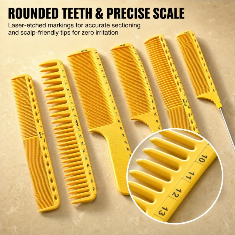 Yellow Hairdressing Comb With Scale Markings Hair Salon Stylist Specific Cutting Comb Easy-To-Use And Durable Styling Comb