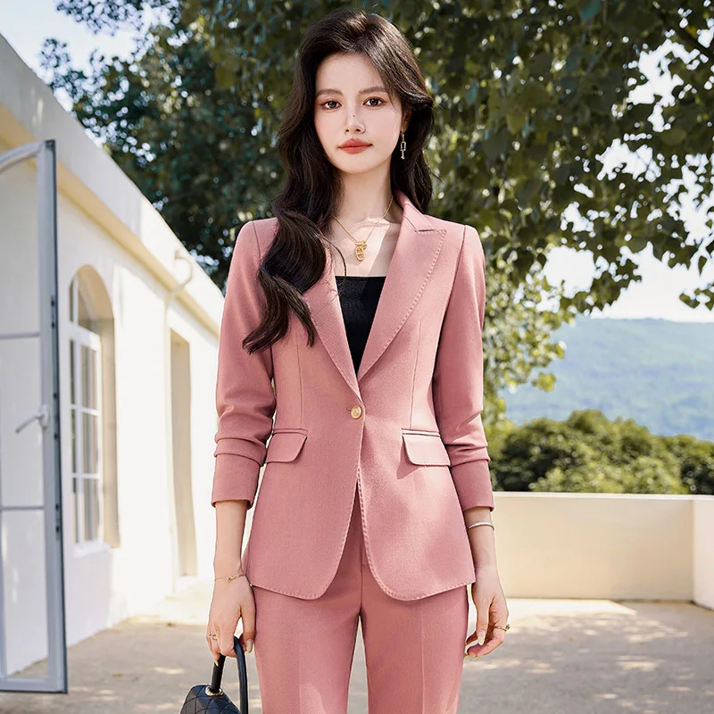 High-End Red Suit Women's Spring and Autumn Broadcast Host Formal Wear Business Temperament Medical Beauty Beauty Salon Workwear