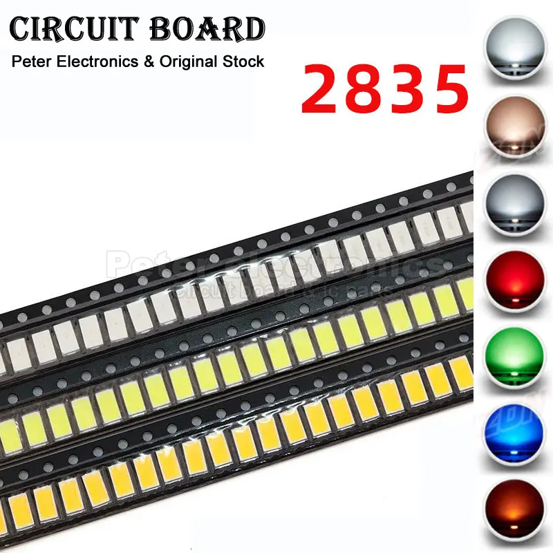 100 stücke 2835 smd led emittierende dioden lampe chip licht perlen warm kühl weiß rot grün blau gelb farbe micro diy pcb schaltung smt