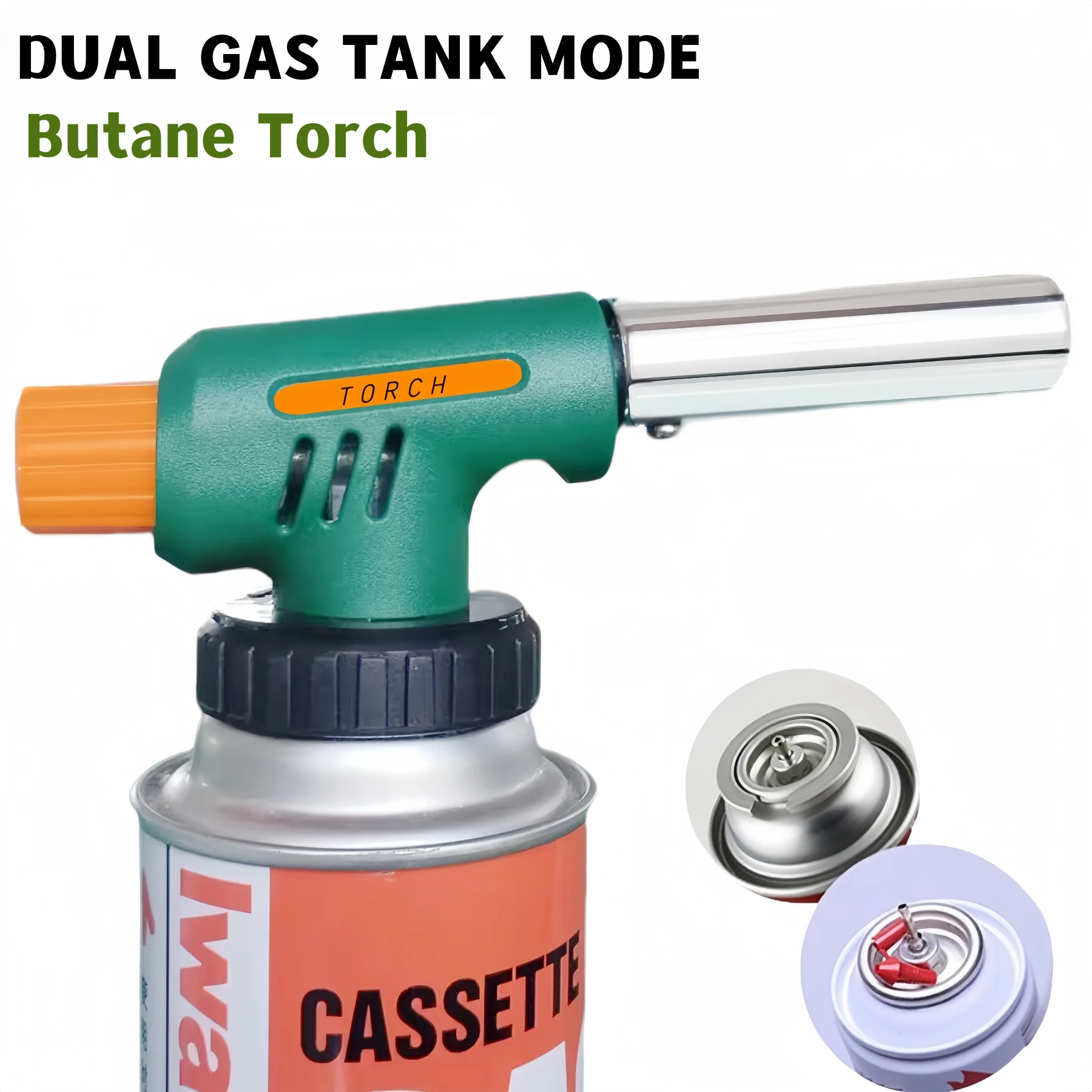 Rotatable 360° Butane Torch Dual Gas Cylinder Compatible for Low-Temperature Cooking Caramel Pudding Baking Emergency Welding
