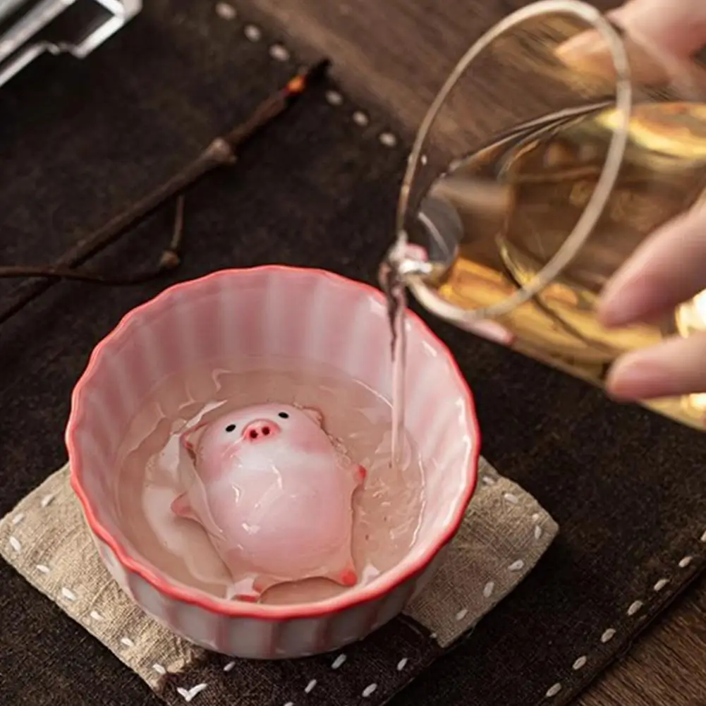 فقاعة تهب خنزير الشاي الحيوانات الأليفة سيلادون الصقيل فنجان الشاي الإبداعية Gongfu طقم شاي السيراميك الجدة الخزف البخور كوب هدية فريدة من نوعها #2