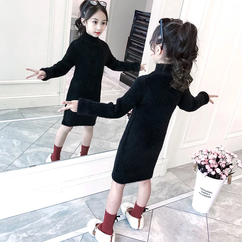 5 Colors Knitted Sweater Dress For Girls 2022 New Fashion Korean Long Style Sweater Spring Autumn Winter Wool Children Clothing