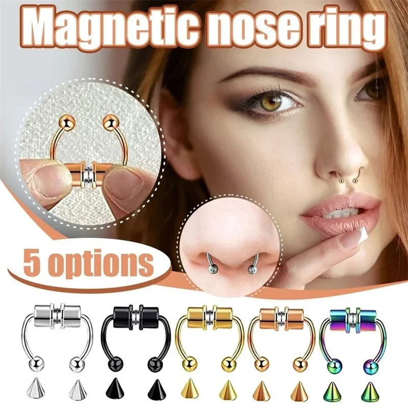 Magnetic Horseshoe Nose Rings, 316L Stainless Steel, Faux Septum Rings, Fake Piercing, Clip on, Hoop Rings, Gift for Women, Girl view 2