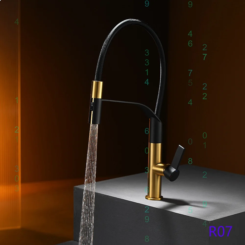 Cross Border Brass Kitchen Pull Out Faucet Cold Hot Dual Mode Spray Sink Mixer Tap