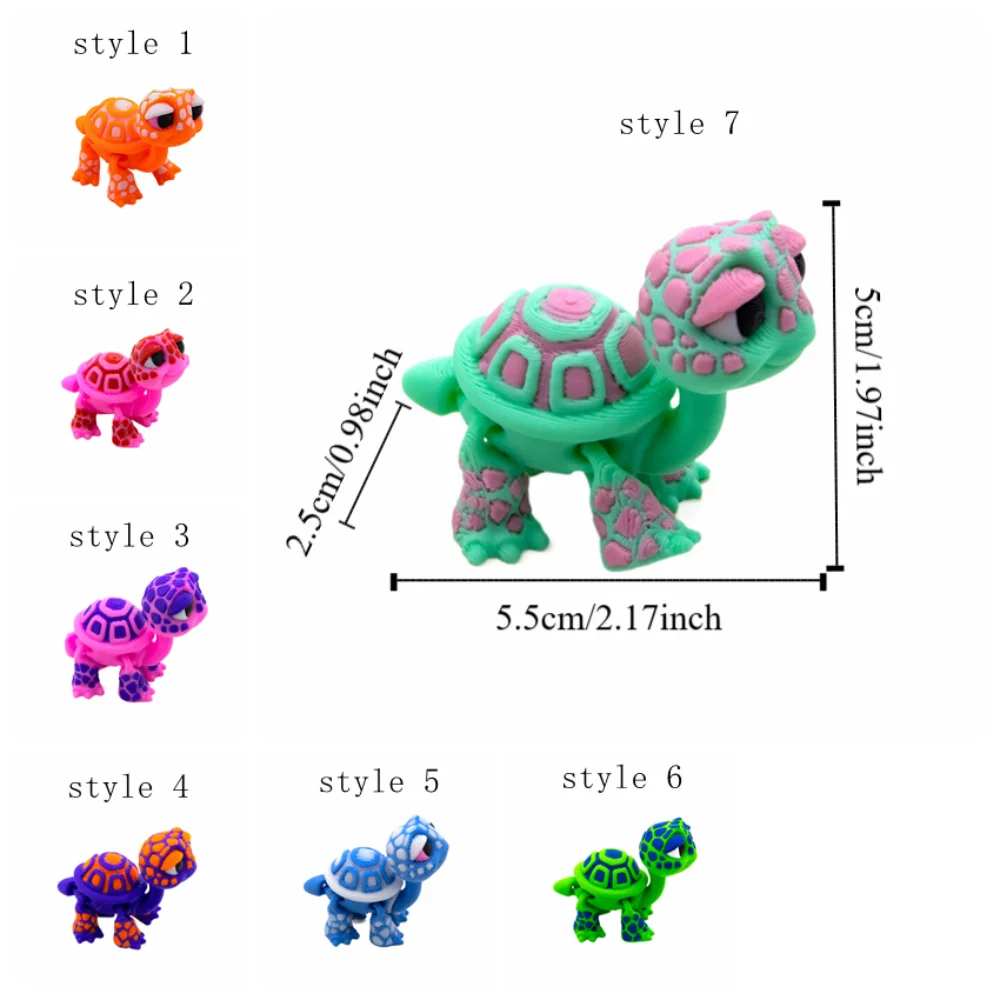 Plastic 3D Printed Turtle Model Exquisite Movable Joints Simulated Animal Model Cartoon Stress Relieving Toys Room Decorations