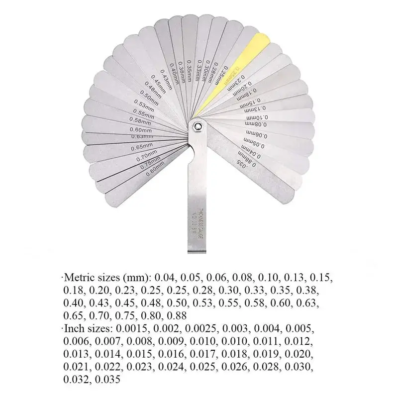 32 Blades Feeler Gauge Metric Gap Filler Gauge 0.04-0.88mm Stainless Steel High Precision Thickness Gauge Measurement Tool