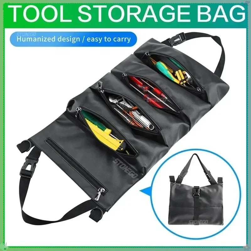 Multifunctional Car Seat Back Tool Bag - Zipper Organizer for Wrench Storage, Convenient Hanging and Roll-up Design