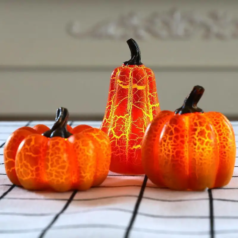 New Spot Halloween Pumpkin Glowing Resin Pumpkin Halloween Dress Up Props Tabletop Ornament