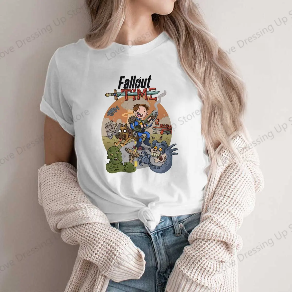 Fallouts Time! Vintage O Neck Woman TShirt  Harajuku Casual Short Sleeve Polyester T-Shirt Special