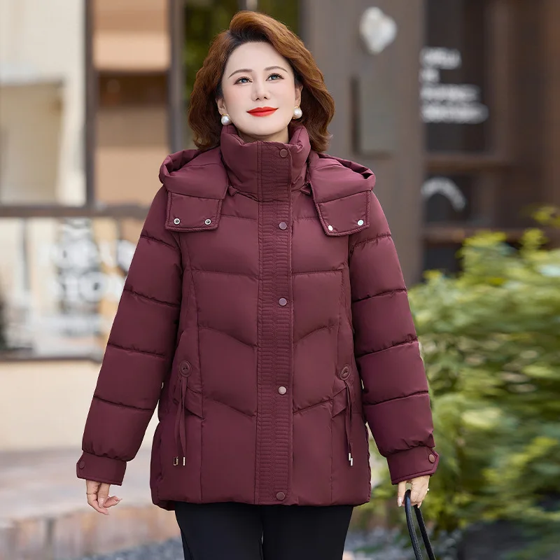 Mid Length Women's Puffer Coat Removable Hood Quilted Winter Jacket Thick Warm Outerwear Trendy Mom XL-6XL Fashion New Parkas