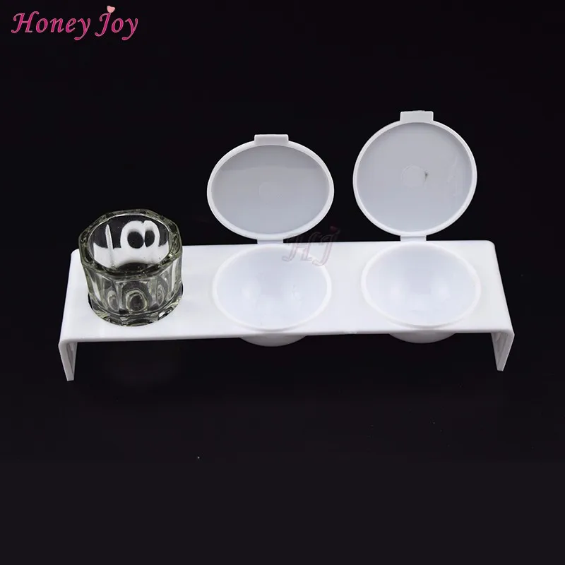 1pc Triple Holes Dappen Dish+1pc Glass Cup for Mixing Acrylic Liquid Powder,Acrylic Pen Cleaner Washing Cup,Paint Container