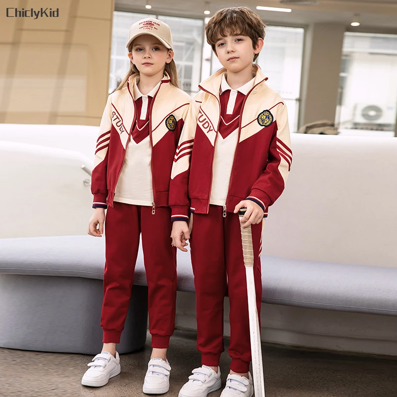 Girls School Uniform Bomber Jacket Joggers Pants Clothes Sets Boys Sport Shorts Kids Skirts Student Outfits Children Polo Shirt