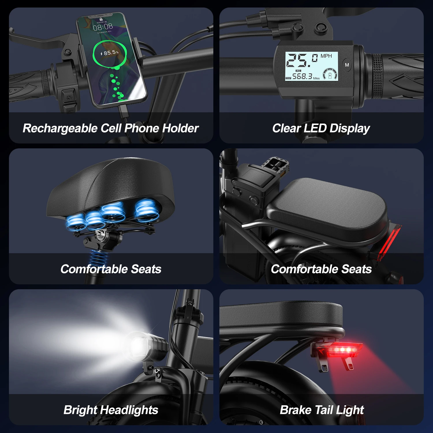 มอเตอร์พิกเวลล์ 400 วัตต์ จักรยานยนต์ไฟฟ้าพับได้ขนาด 14 นิ้ว สำหรับผู้ใหญ่ ความเร็ว 19.5 ไมล์ต่อชั่วโมง ระยะทาง 19 ไมล์ 48 โวลต์ 10.3 แอมป์ชั่วโมง จักรยานไฟฟ้า